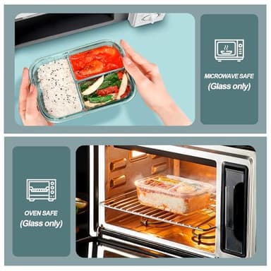 KOMUEE Glass Meal Prep Containers 3 Compartments, 5 Pack 36 oz, Glass Food Storage Containers with Lids, Airtight Lunch Bento Box, Portion Control, Freezer and Microwave Safe - Image 5