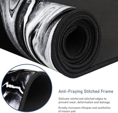 Large Extended Gaming Mouse Pad with Stitched Edges, Durable Non-Slip Natural Rubber Base, Waterproof Computer Keyboard Pad Mat for Esports Pros/Gamer/Desktop/Office/Home - Black White - Image 2