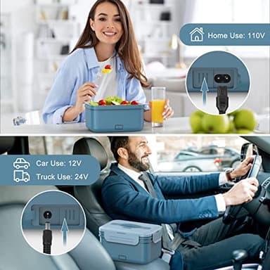 Vabaso Electric Lunch Box Food Heater, 1.8L/61oz Heated for Adults Car/Truck Home/Work, 60/80/100W Warmer Heating with Removable Stainless Steel Container, 12V/24V/110V220V Blue - Image 2