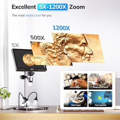 Hideal HM10 10.1" Digital Microscope: 16MP 1200X HD IPS Coin Microscope Magnifier for Error Coins with Light, 1080P LCD Soldering Microscopes for Adults with Screen, PC View, 32GB - Image 3