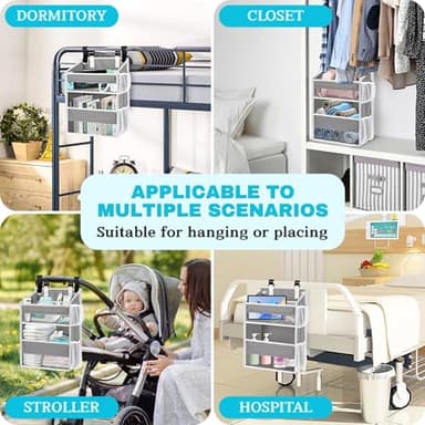 Ofiray-home Hanging Diaper Organizer for Changing Table,Cribs,Car,Playard or Wall & Nursery Organization-Durable 2-Tier Diaper Organizer with Mesh Pockets and Viewable Design, Won't Deform, Light Gray - Image 4