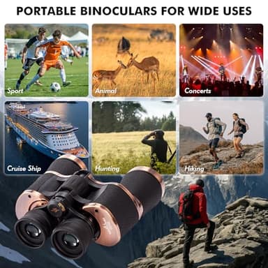 20 x 50 High Powered Binoculars for Adults - Professional Waterproof Compact Binoculars with Compass & Phone Adapter for Bird Watching Hunting Travel Cruise Outdoor Sports Stargazing Concerts - Image 7
