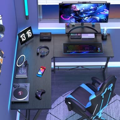 Mr IRONSTONE L Shaped Gaming Desk Corner Computer Desk, Home Office Desks Writing Workstation with Large Monitor Stand, Easy to Assemble (Black,51 Inch) - Image 2