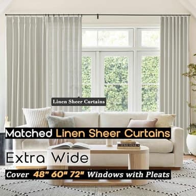 SHINELAND 8FT Bay Window Curtains 2 Panel Sets for Living Room 96 Inch Length,8 Foot FT Linen Pinch Pleated to 98 Inch Long Blackout Farmhouse Drop Cloth Curtains - Image 7