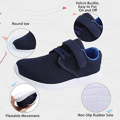 TOEDNNQI Boys Girls Sneakers Kids Lightweight Breathable Strap Athletic Running Shoes for Toddler/Little Kid/Big Kid 179-Blue/White Size 1 - Image 3