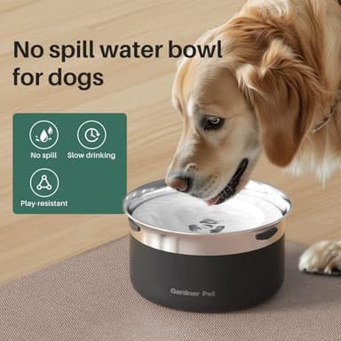 Gardner Pet Dog Bowls 1 Gallon (3.85L) Stainless Steel No Spill Dog Water Bowl, Slow Water Feeder Metal Bowls, Spill Proof Water Dispenser for Large Dogs, Promotes Healthy Hydration(Black) - Image 3