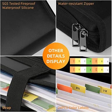 JUNDUN Accordion File Organizer - Fireproof Accordion Folder with Zipper & Labels - 13 Pocket Expanding File Folder with Multi-Pockets Document Organizer Folder for Letter A4 Files | Receipt and More - Image 4