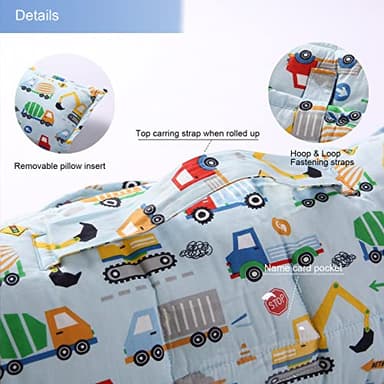 NapCure Toddler Nap Mat with Removable Pillow and Minky Blanket,Soft Rolled Napping Mats for Boys and Girls,Lightweight Daycare,Preschool,Travel Toddler Sleeping Slumber Bag-50”×20”(Truck and Digger) - Image 2