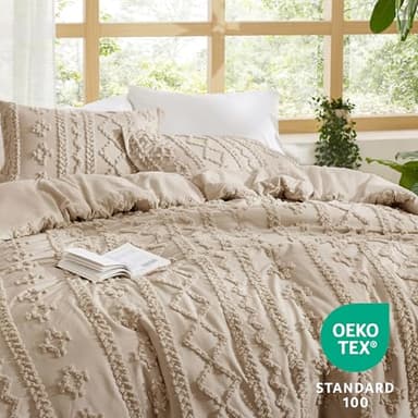 Bedsure Tufted Boho Comforter Set California King Size - Khaki Boho Bed Set, GentleSoft™ 3 Pieces Farmhouse Shabby Chic Embroidery Bedding, Gifts for Woman, Soft Jacquard Comforter for All Seasons - Image 5