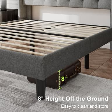 Feonase Queen Bed Frame with Upholstered Wingback Headboard, Platform Bed and Heavy Duty Wooden Slats Support, Easy Assembly, Noise-Free, No Box Spring Needed, Light Gray - Image 4