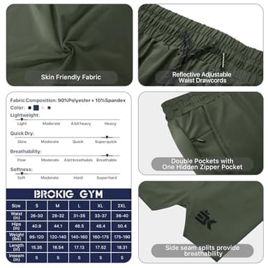 BROKIG Men's Inzip Lightweight Gym Workout Shorts,5 Inch Fitted Athletic Lifting Bodybuilding Shorts with Zipper Pockets(Large,Army Green) - Image 6