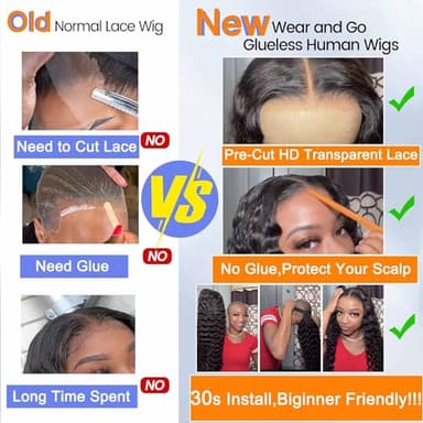 WPPIKK Wear and Go Glueless Wigs Human Hair Pre Plucked Pre Cut Brazilian Deep Wave Lace Front Wigs Human Hair 4x4 Lace Closure Wig for Black Women Glueless (30 Inch) - Image 3