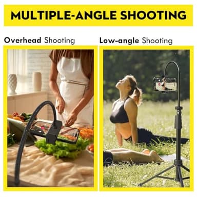 Aureday 88’’ Flexible Phone Tripod with 14.95’’ Gooseneck, Remote and Phone Holder, Overhead Cell Phone Stand＆Selfie Stick for Video Recording, Compatible with iPhone Android Phone, Camera - Image 3
