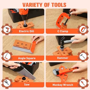 Kids Tool Set – Zealous 48 pcs Toddler Tool Set with Tool Box & Electronic Toy Drill, Pretend Play Kids Toys, Toy Construction Tools for Kids Ages 3,4,5,6,7,8 Years Old (A-Orange) - Image 3
