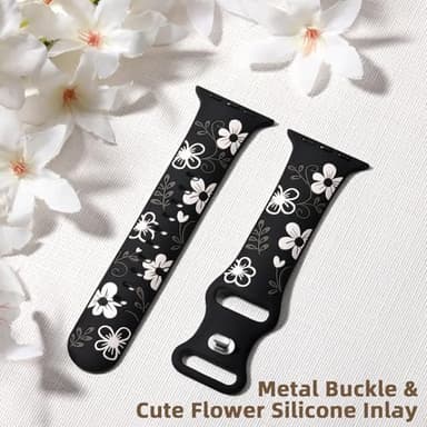 Witzon Cute Flower Band Compatible with Apple Watch Bands For Women 42mm 44mm 45mm 46mm 41mm 40mm 38mm 49mm, Engraved Soft Silicone Inlay Strap for iWatch Series 11 10 9 8 7 6 5 4 3 2 SE Ultra 3 2 1 - Image 5