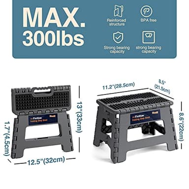 Flottian 9" Folding Step Stool for Adults and Kids Holds Up to 300 lbs,Non-Slip Folding Stools with Portable Handle, Compact Plastic Foldable Step Stool for Bathroom,Bedroom, Kitchen Gray - Image 2