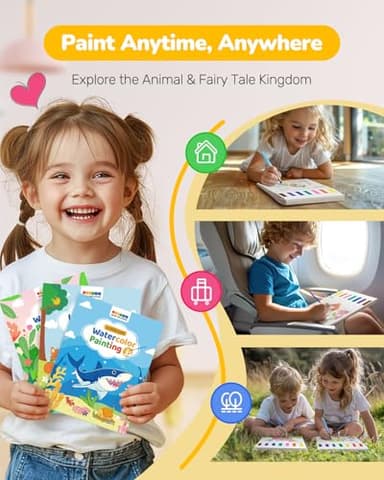 TECJOE 3 Pack Paint with Water Coloring Books for Toddlers, Watercolor Painting Set with 6 Brushes, Travel Activities for Kids Ages 1-3 4-8, Birthday Gifts Arts & Crafts Toy, Princess, Forest & Sea - Image 8