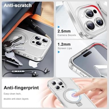 for iPhone 15 Pro Full Body Shockproof Case with Magnetic Invisible Stand [Compatible with MagSafe] Built-in Screen Protector Military Drop ProtectionTranslucent Phone Cover -White - Image 5