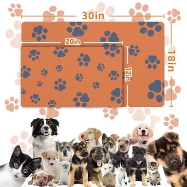 18"×30" Dog Food Mat-Absorbent Dog Mat for Food and Water, No Stains Quick Dry Cat Dog Food Bowl Mat Non Skid Dog Feeding Mat with Footprints for Messy Drinkers Orange - Image 7