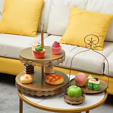 ZUMELER 9Pcs Metal Cake Stands Round Cake Stands Candy Fruite Display Plate Cupcake Serving Tower for Wedding Brithday Party Celebration Home Decoration,gold - Image 7