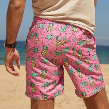 maamgic Mens Swim Trunks Quick Dry Swim Shorts with Mesh Lining Funny Swimwear Bathing Suits 7inch Pineapple Palm Tree Pink Large - Image 7
