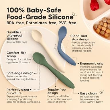 KeaBabies Silicone Baby Spoons, Self Feeding 6-12 months - 3-Pack Baby Weaning Eating Utensils, Toddler First Food Training Spoon, Infant, Kids Feeding Supplies Essential Set, Dishwasher-safe (Slate) - Image 3