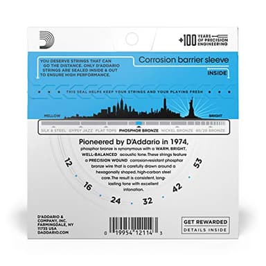 D'Addario Acoustic Guitar Strings, Phosphor Bronze, EJ16, Light Gauge 12-53, 6-String Set, Pack of 1 - Image 2