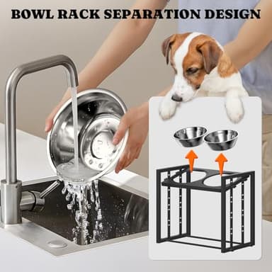 Elevated Metal Dog Bowls for Medium Breed: 4 Height-Adjustable Raised Dog Bowl Feeder Station with 2 Stainless Steel Bowls, Black - Image 7