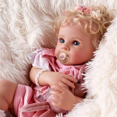 BABESIDE Reborn Baby Dolls Bettie - 17 Inch Soft Body Realistic Baby Doll Girl Lovely Awake Blond Curly Hair Girl Bebe Reborn de Silicona Real Life Baby Dolls with Gift Box for Kids Age 3+ Collectors - Image 3