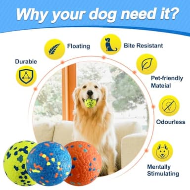 Mankoda Dog Balls, Dog Tennis Balls for Aggressive Chewers, 3'' Durable Teething Chew Toys & Floating Water Toy, Interactive Fetch Ball for Medium/Large Dogs (3 Pack) - Image 3
