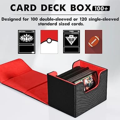 ZLCA Card Deck Box for Trading Cards, MTG Commander Deck Box Holds 120+ Single Sleeved Cards, Leather Magnetic Card Storage Box Fits for TCG CCG Magic Cards (Black& Red) - Image 3