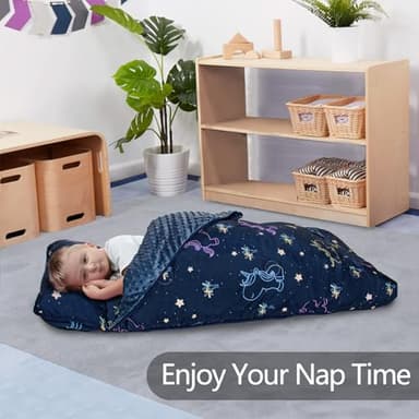 Primlect Thickened Toddler Nap Mat with Removable Pillow and Minky Blanket, Extra Large 55''x35'' Sleeping Bag, Washable, Roll up, Perfect for Daycare, Preschool, Kindergarten, Boys and Girls Unicorn - Image 3