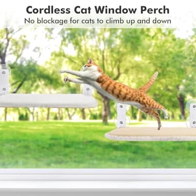 AMOSIJOY Cordless Cat Window Perch, Cat Hammock for Wall with 4 Strong Suction Cups, Solid Metal Frame and Reversible Cover, Foldable Cat Beds for Indoor Cats (Medium-White) - Image 8