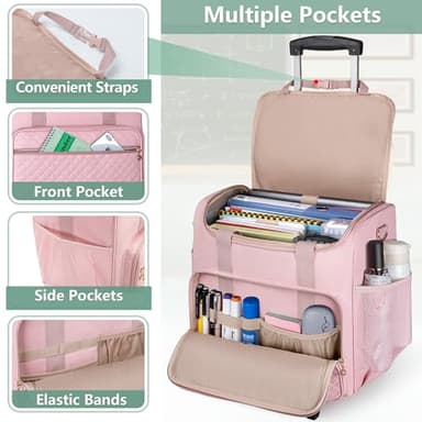 LUXJA Rolling Teacher Bag with Laptop Compartment and Detachable Dolly, Multifunctional Rolling Teacher Tote Bag (Patent Pending), Pink - Image 2