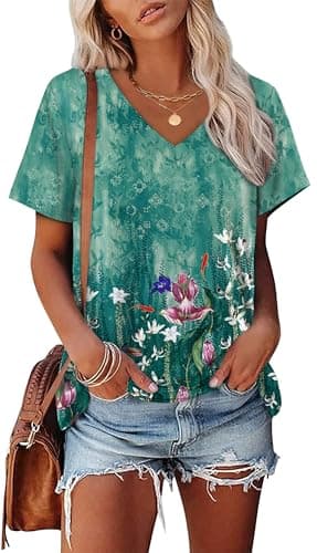 Alaroo Summer Outfits for Women Loose Fit Short Sleeve Blouse V Neck Cruise Outfits 2025 Print 13 3XL - Image 2
