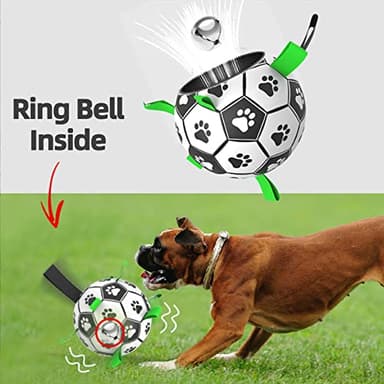 QDAN Dog Soccer Balls Toy with Bell Inside, Outdoor Interactive Toys for Tug of War, Puppy Birthday Gifts, Water Toy, Durable Ropes Squeaky Ball for Small Medium Dogs （6 INCH） - Image 3