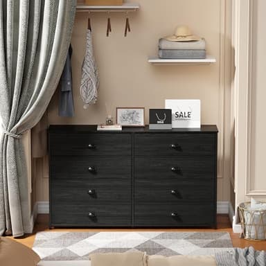 Furnulem Wide Dresser with 8 Fabric Drawers, TV Entertainment Center with Storage for 55'' TV, Large Chest of Drawers for Bedroom, Living Room, Dorm, Closet, Entryway, Wood Top (Black Oak) - Image 4