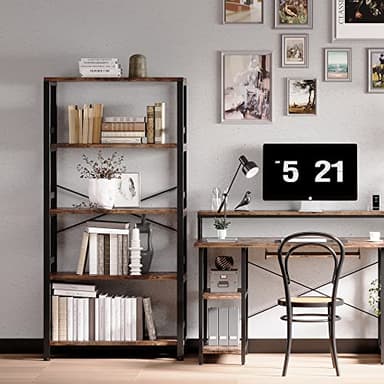 IRONCK Bookshelves and Bookcases, 31.5in Wide Shelf 5-Tier Ladder Shelf 110lbs/shelf Vintage Industrial Style Bookcase for Bedroom Living Room Home, Vintage Brown - Image 2