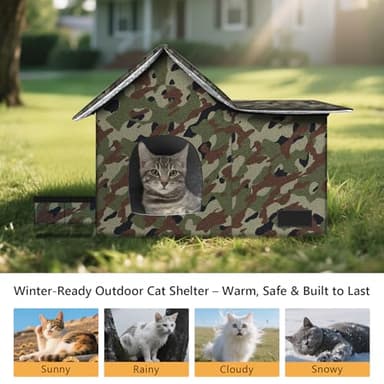 Cat Houses for Outdoor Cats-Large Weatherproof Cat Bed for Indoor Cats,Collapsible Warm Feral Cat Shelter with Removable Soft Mat and Bowl for Winter (Camo, Large) - Image 5