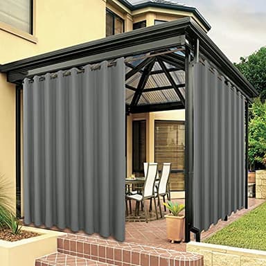 BONZER Waterproof Indoor/Outdoor Curtains for Patio Thick Privacy Extra Wide Grommet Curtains for Bedroom, Living Room, Porch, Pergola, Cabana, 1 Panel, 150W x 84L inch, Grey - Image 1