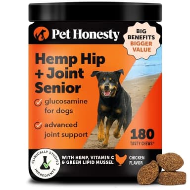 Senior Hemp Hip & Joint Supplement - Dog Joint Supplement with Hemp Oil, Glucosamine for Dogs, Collagen, MSM & Green Lipped Mussel - Mobility for Senior Dogs (Chicken 180ct) - Image 1