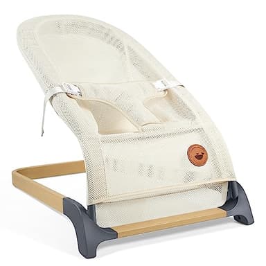 ANGELBLISS Baby Bouncer, Portable Bouncer Seat for Babies, Infants Bouncy Seat with Mesh Fabric, Natural Vibrations (Beige) - Image 1