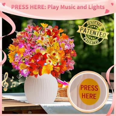 XTF2015 Birthday Cards with MUSIC & LIGHTS, 3D Pop Up Happy Birthday Cards, 12 Inch Life Sized Forever Flower Bouquet Greeting Card Gift for Women Mom Grandma - Image 2