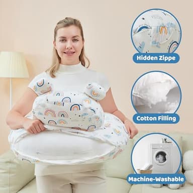lasoftan Nursing Pillow for Breastfeeding, Breast Feeding Pillow for Mom Support, Adjustable Waist Strap and Removable Cotton Cover, Rainbow - Image 7