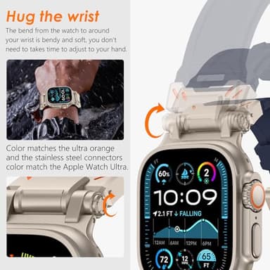 FULLIFE Designed for Apple Watch Band Apple Watch Ultra 3/2/1 49mm for Men, Silicone Rubber Bands with Metal Connector for Apple Watch Series 11/10 46mm, 9/8/7 45mm, SE2/SE 6/5/4 44mm, 3/2/1 42mm - Image 5