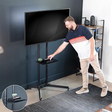 VIVO Mobile TV Cart for 32 to 83 inch Screens up to 110 lbs, LCD LED OLED 4K Smart Flat and Curved Panels, Rolling Stand with Laptop DVD Shelf, Locking Wheels, Max VESA 600x400, Black, STAND-TV03E - Image 7