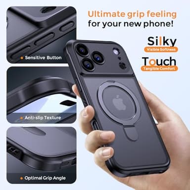 MOCCA Compatible with iPhone 17 Pro Case with Magnetic Invisible Stand [Full Camera Protection] [Compatible with Magsafe] Military Drop Shockproof Translucent Matte Phone Case Cover 6.3",Black - Image 6