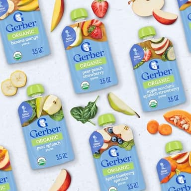 Gerber Stage 2 Baby Food, Organic Fruit Favorites Puree Pouches Variety Pack, No Added Sweetener, Baby Food Pouches, 9-Pack - Image 8