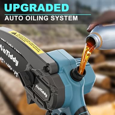 NaTiddy Mini Chainsaw Cordless,6 Inch Electric Chainsaw Cordless with Auto Oiler,Powerful Handheld Battery Chainsaw for Wood Cutting, Tree Trimming (Included 2 Batteries, 2 Chains) - Image 4