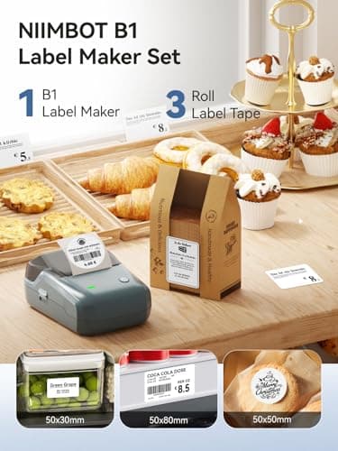 NIIMBOT B1 Label Maker Machine with 3 Tapes, 50x30mm/50x80mm/ 50x50mm Round Labels, Bluetooth Thermal Label Printer for Small Business,Office,Home,School (Blue, 1 Printer+3 Roll Label) - Image 2